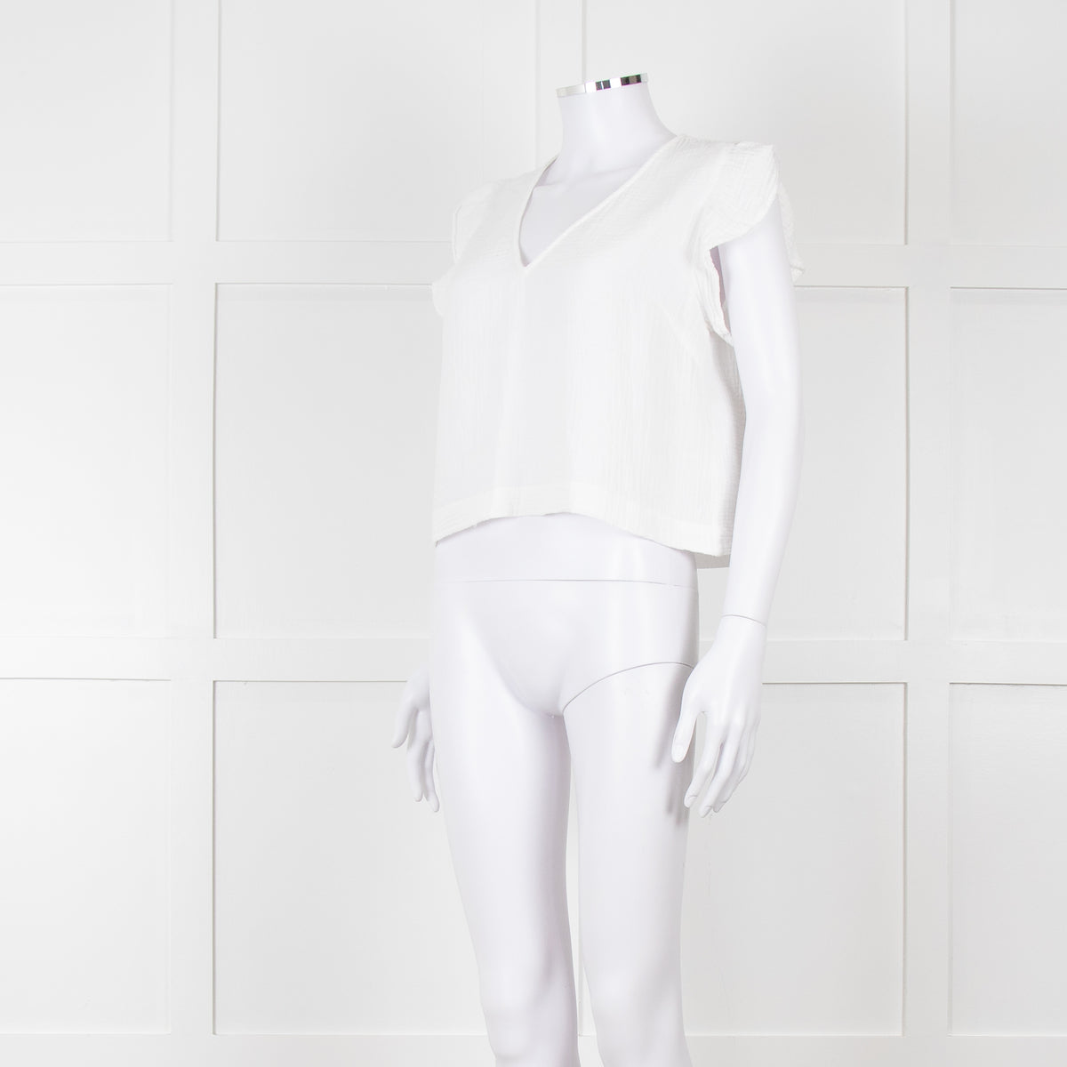 Rails White Check Cloth Short Top with Ruffled Shoulders