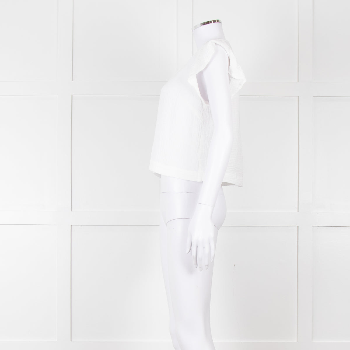 Rails White Check Cloth Short Top with Ruffled Shoulders