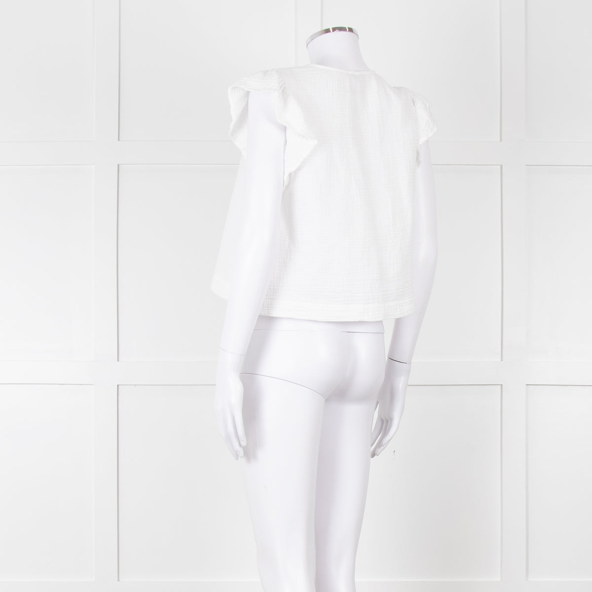 Rails White Check Cloth Short Top with Ruffled Shoulders