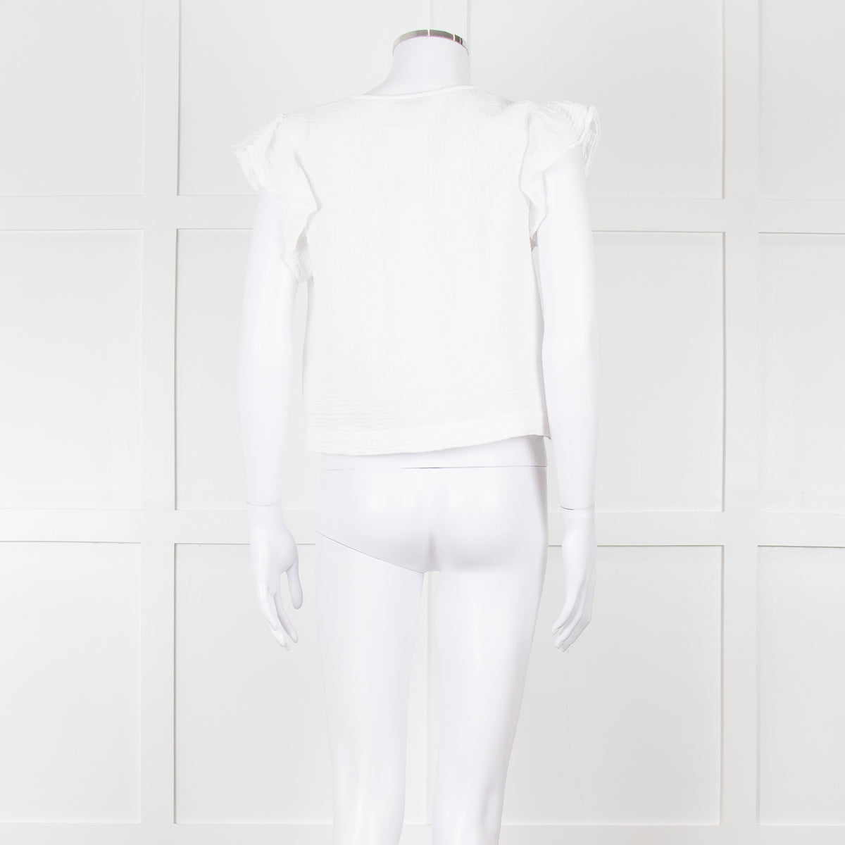 Rails White Check Cloth Short Top with Ruffled Shoulders
