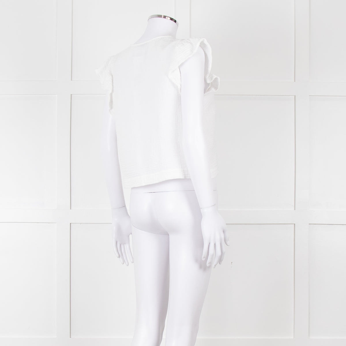 Rails White Check Cloth Short Top with Ruffled Shoulders