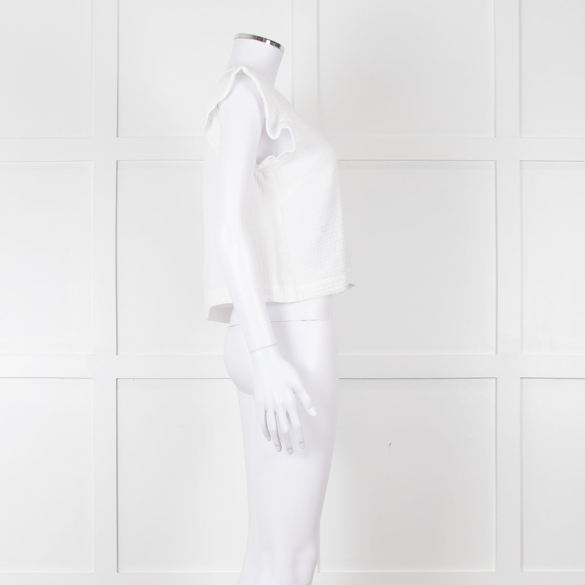 Rails White Check Cloth Short Top with Ruffled Shoulders