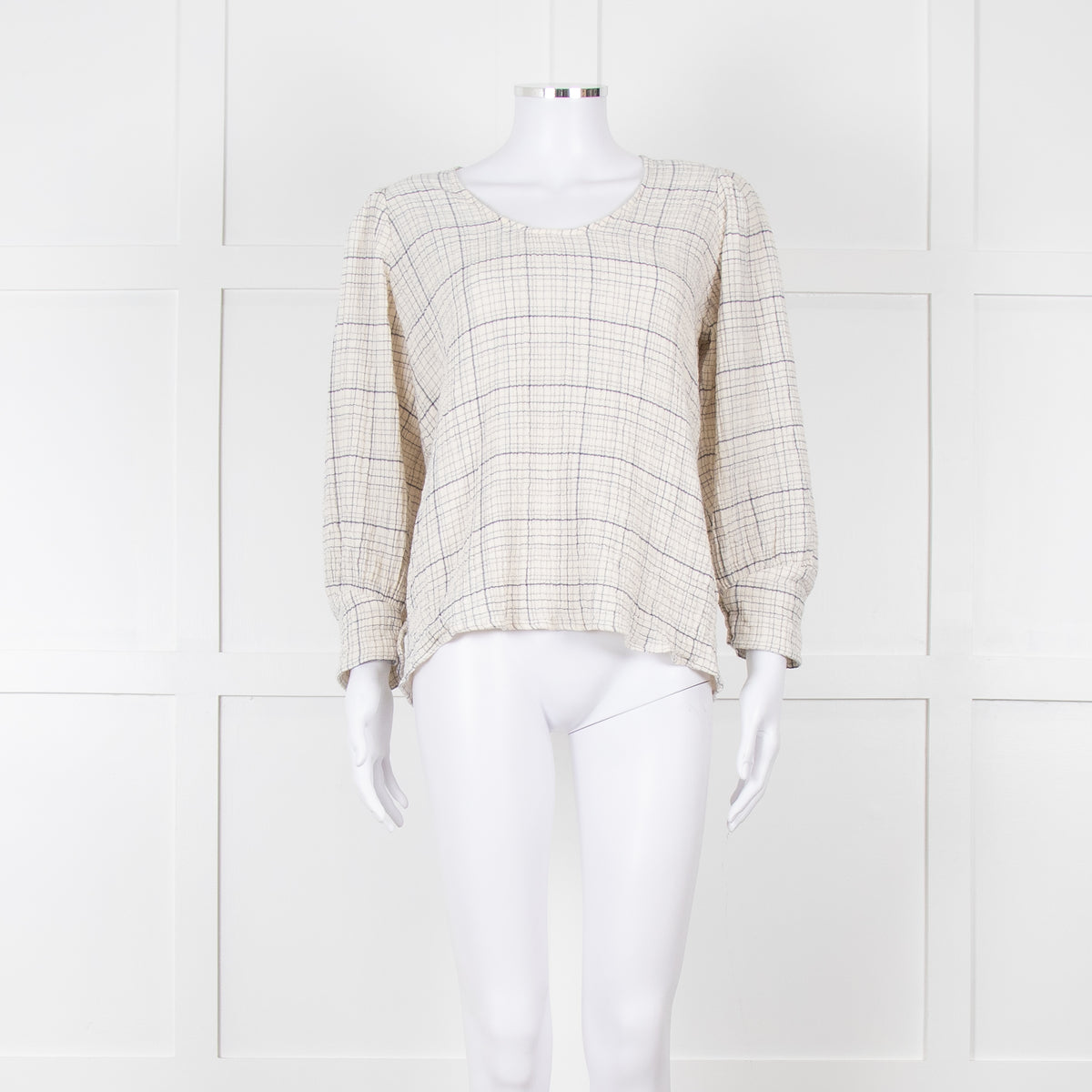 Adolfo Dominguez White and Blue Check Cheesecloth Blouse