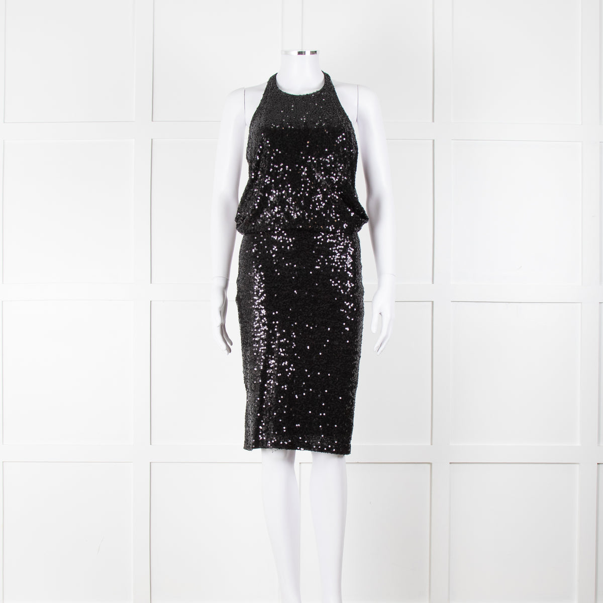 Badgley Mischka Black Sequin Sleeveless Dress