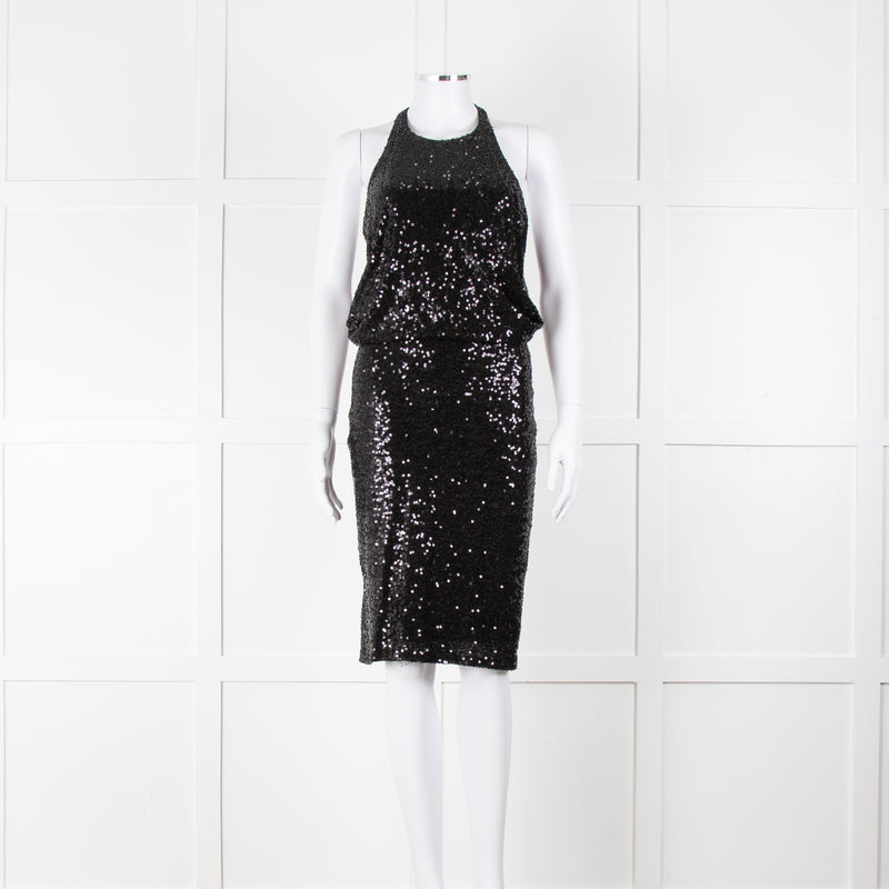 Badgley Mischka Black Sequin Sleeveless Dress