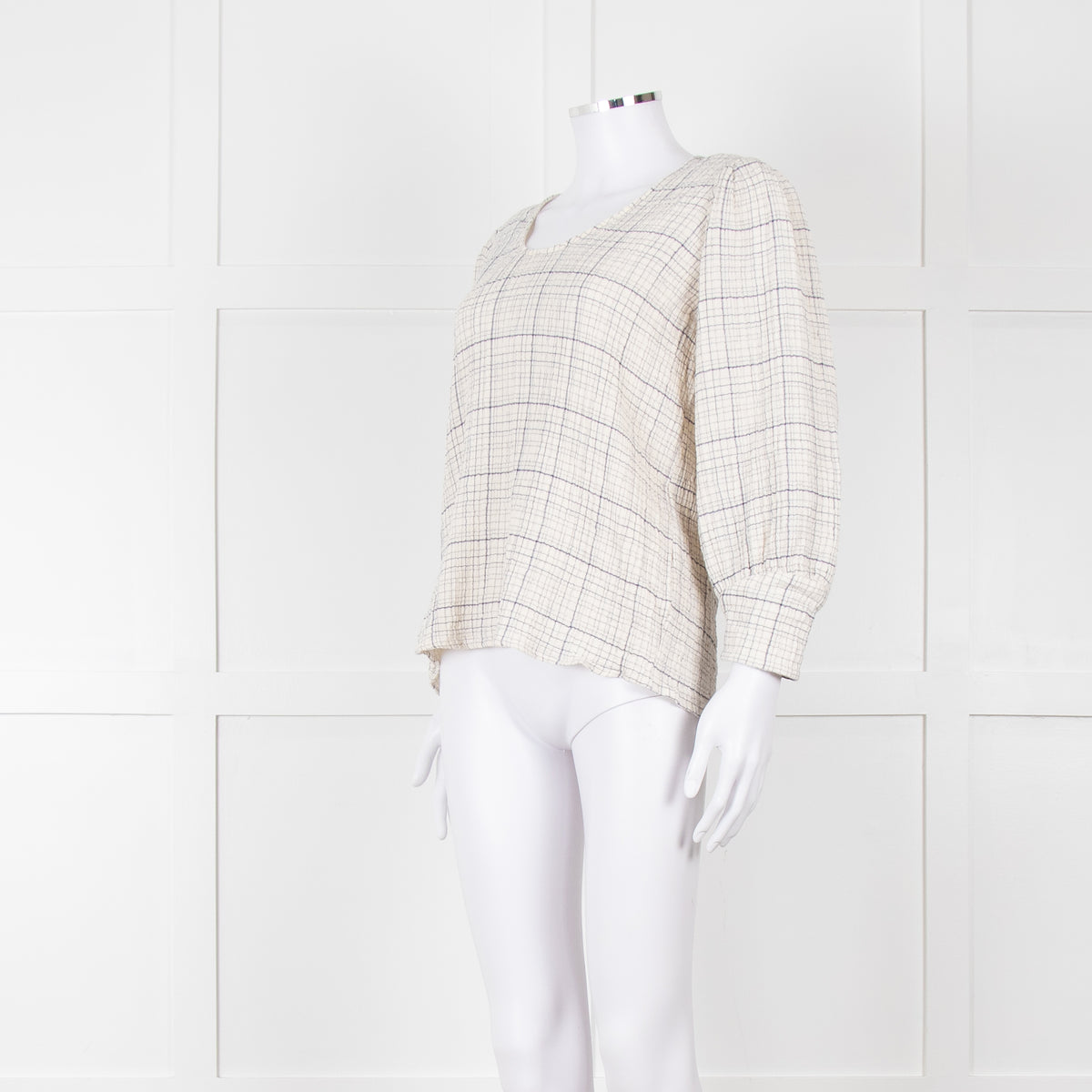 Adolfo Dominguez White and Blue Check Cheesecloth Blouse