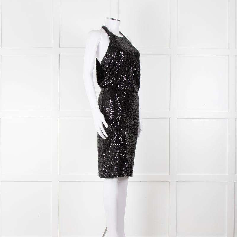 Badgley Mischka Black Sequin Sleeveless Dress