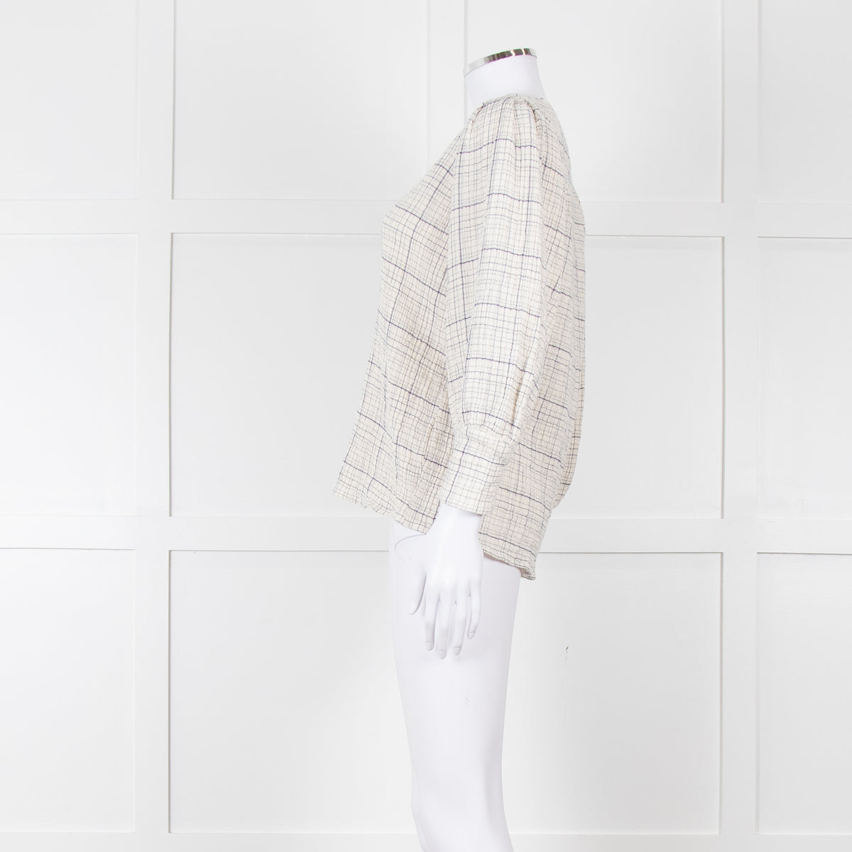 Adolfo Dominguez White and Blue Check Cheesecloth Blouse