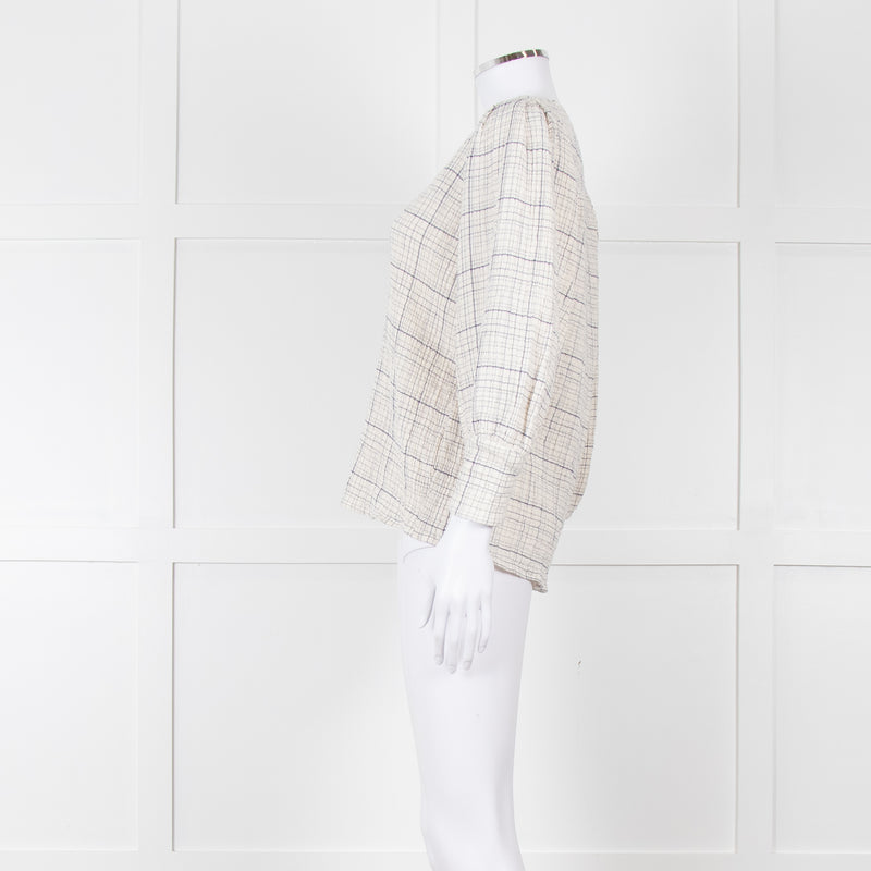 Adolfo Dominguez White and Blue Check Cheesecloth Blouse