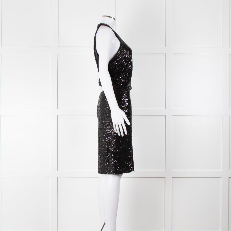 Badgley Mischka Black Sequin Sleeveless Dress