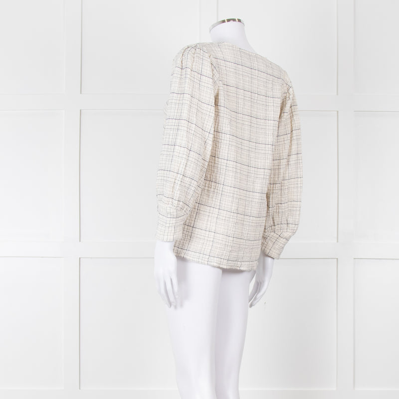 Adolfo Dominguez White and Blue Check Cheesecloth Blouse