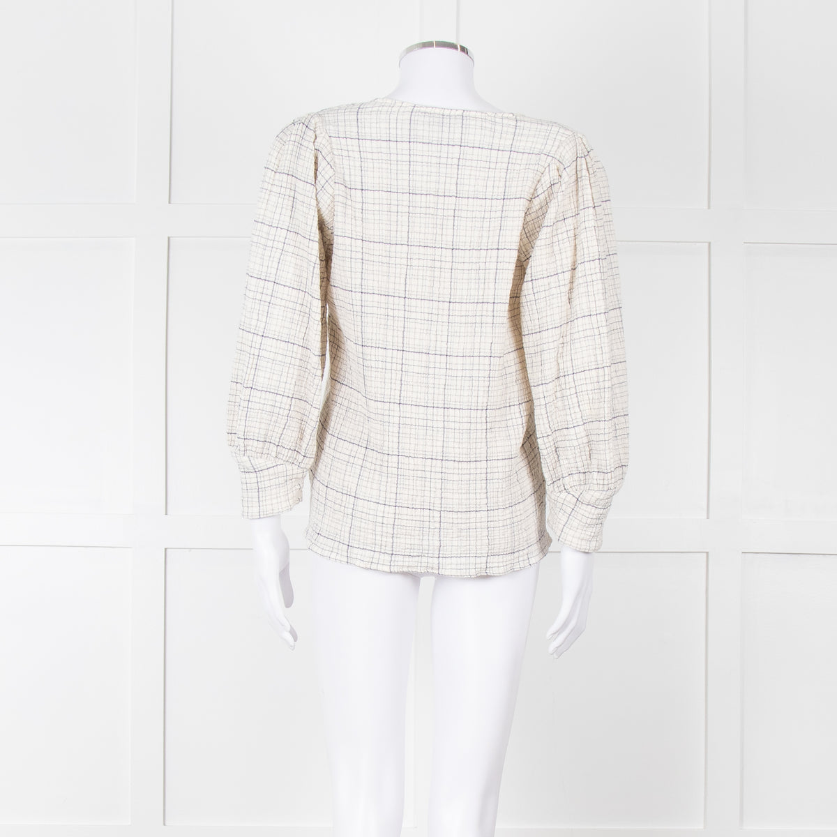 Adolfo Dominguez White and Blue Check Cheesecloth Blouse