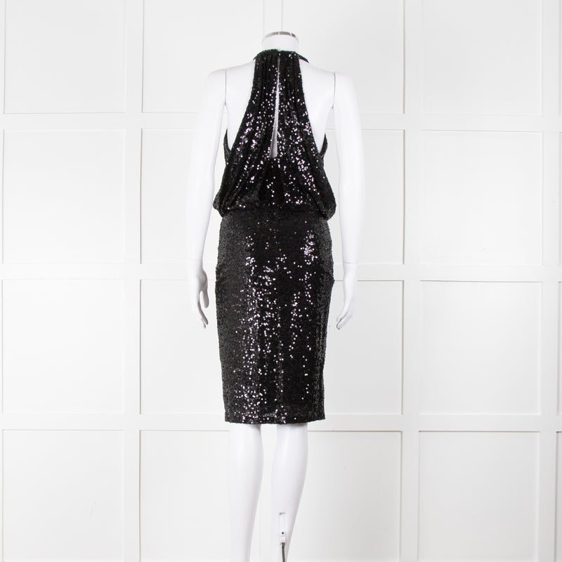 Badgley Mischka Black Sequin Sleeveless Dress