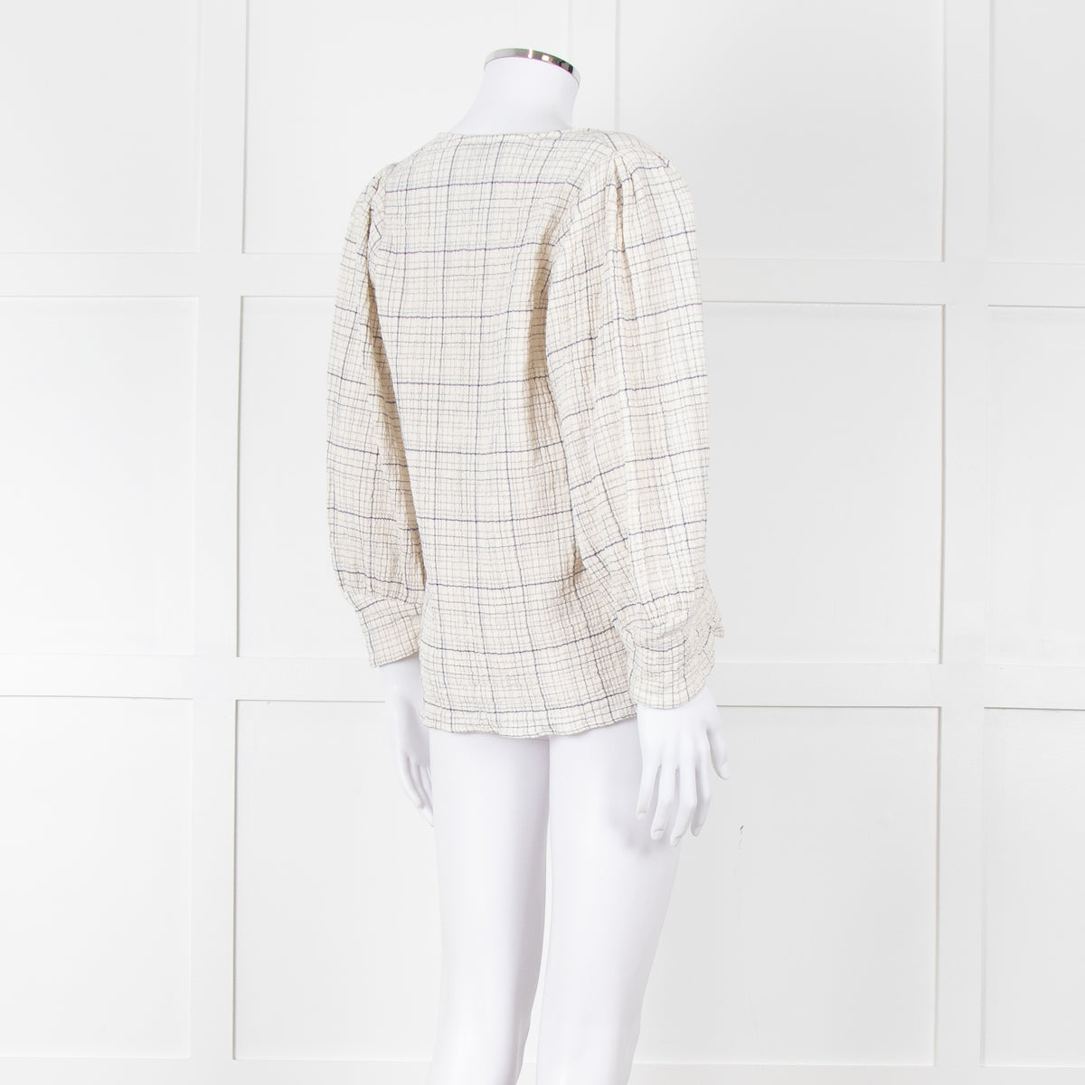 Adolfo Dominguez White and Blue Check Cheesecloth Blouse