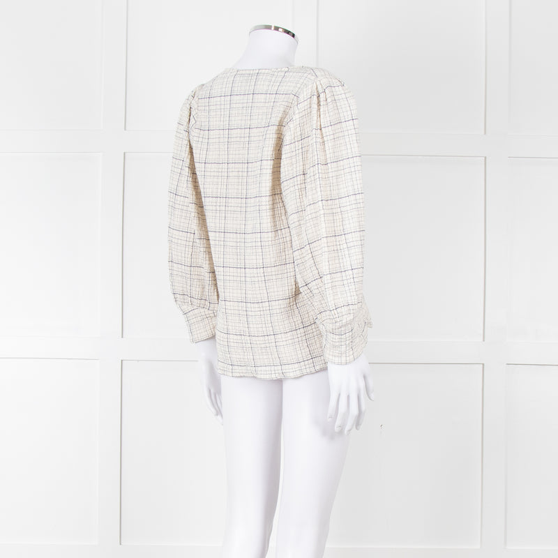 Adolfo Dominguez White and Blue Check Cheesecloth Blouse
