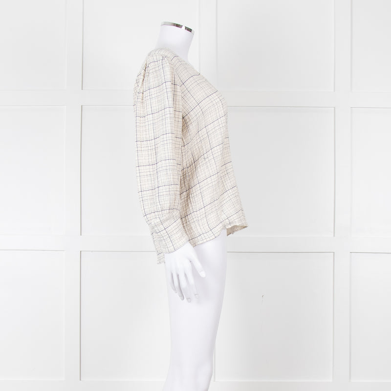 Adolfo Dominguez White and Blue Check Cheesecloth Blouse