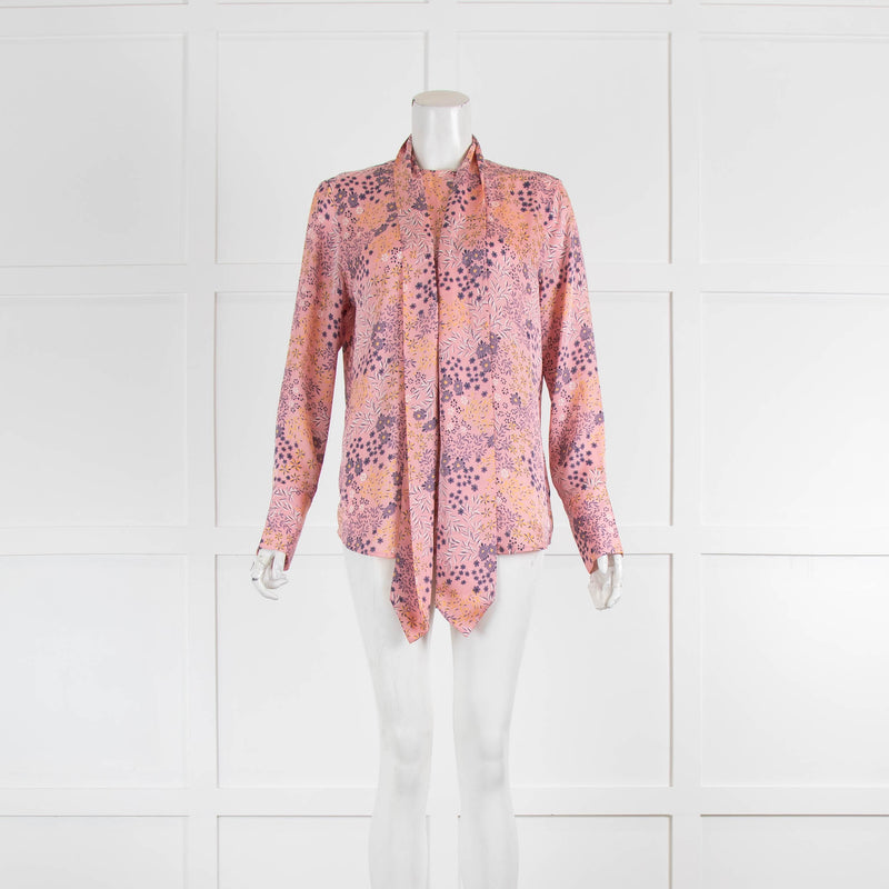 Equipment Pink Patterned Silk Pussy Bow Silk Shirt