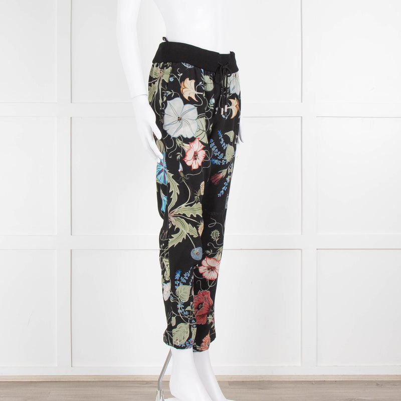 Gucci Black Floral Silk Trousers With Drawstring Waist
