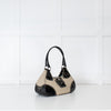 Prada Vintage Beige Canvas And Black Patent Moon Bag