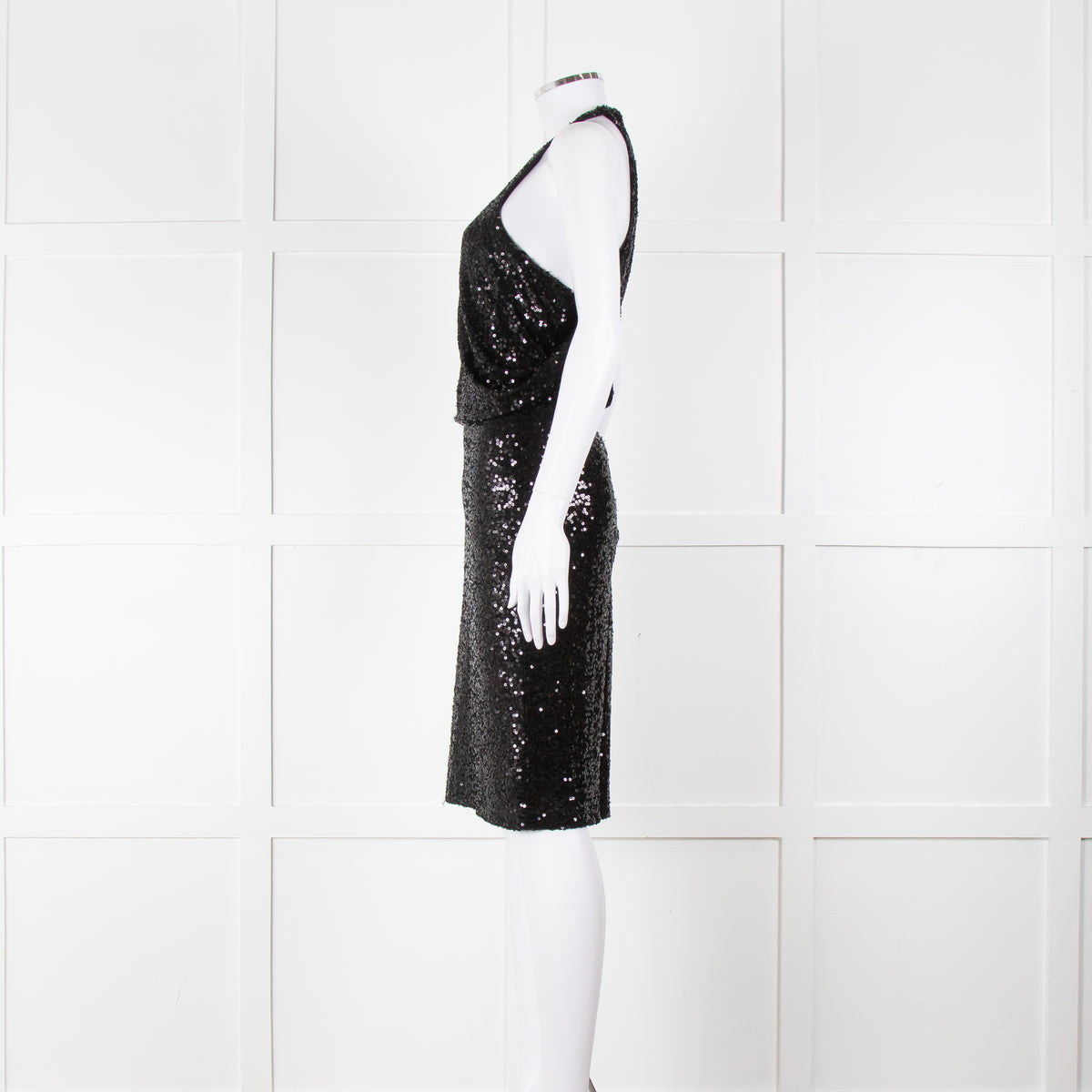 Badgley Mischka Black Sequin Sleeveless Dress