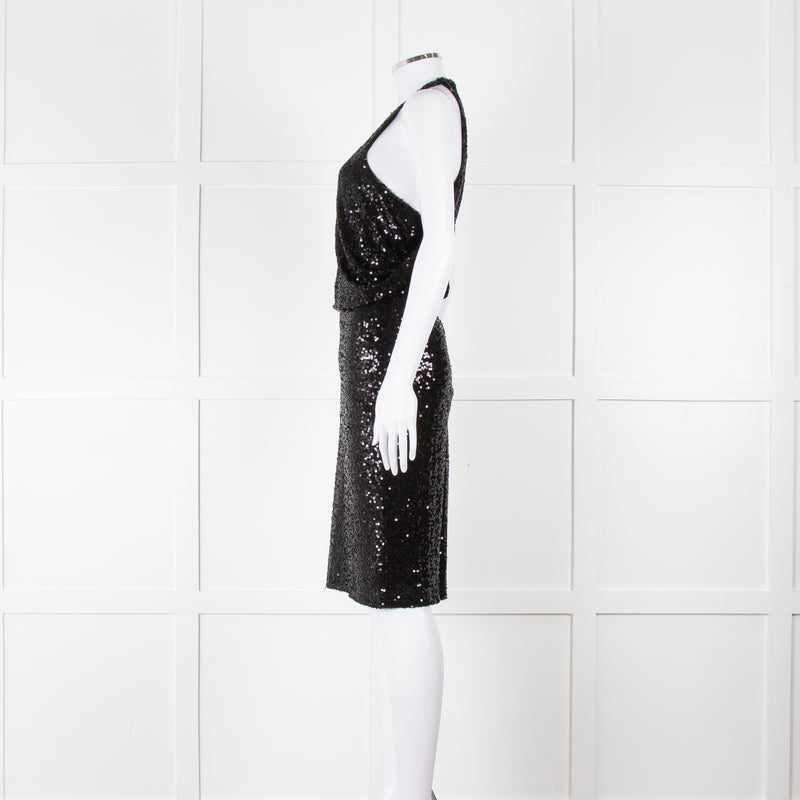 Badgley Mischka Black Sequin Sleeveless Dress