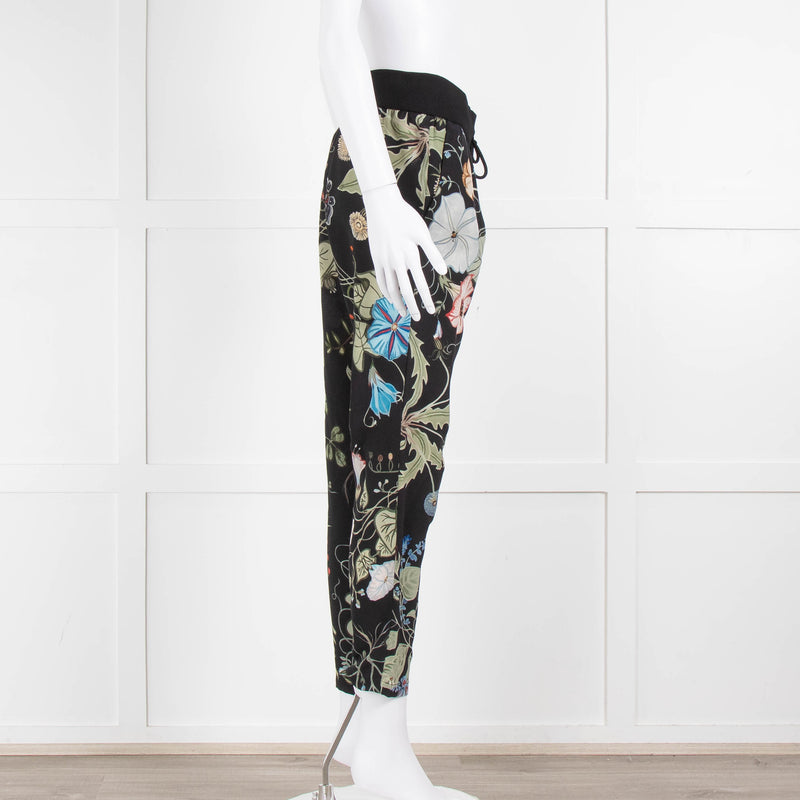 Gucci Black Floral Silk Trousers With Drawstring Waist
