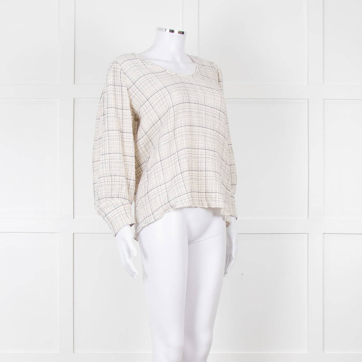 Adolfo Dominguez White and Blue Check Cheesecloth Blouse