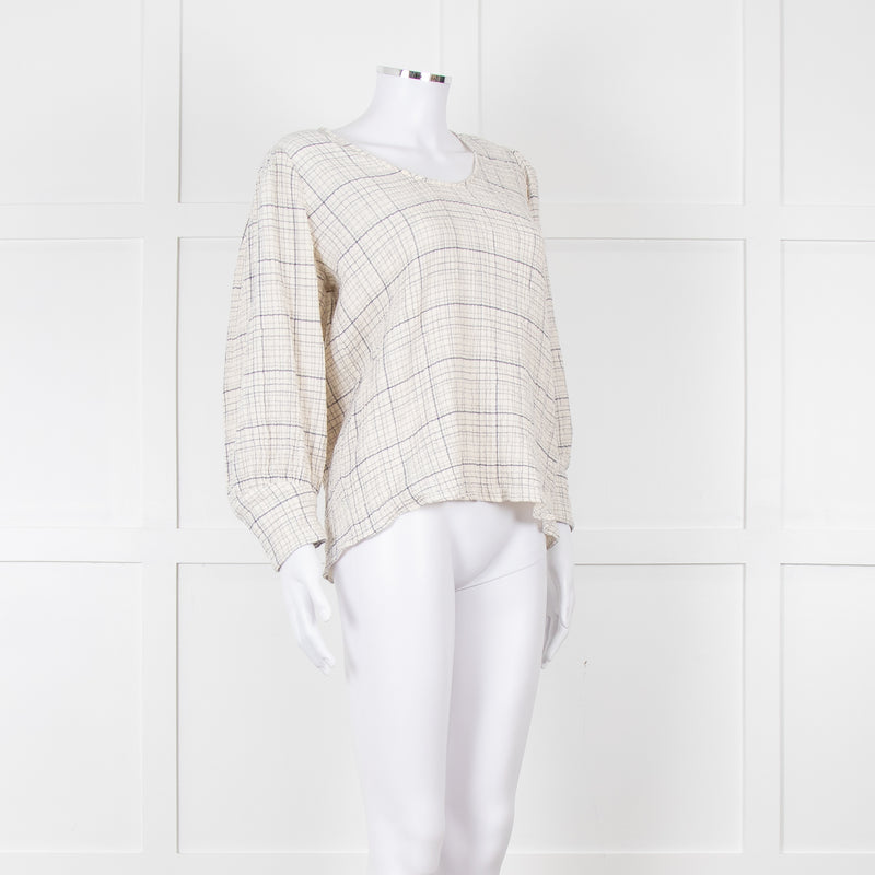 Adolfo Dominguez White and Blue Check Cheesecloth Blouse