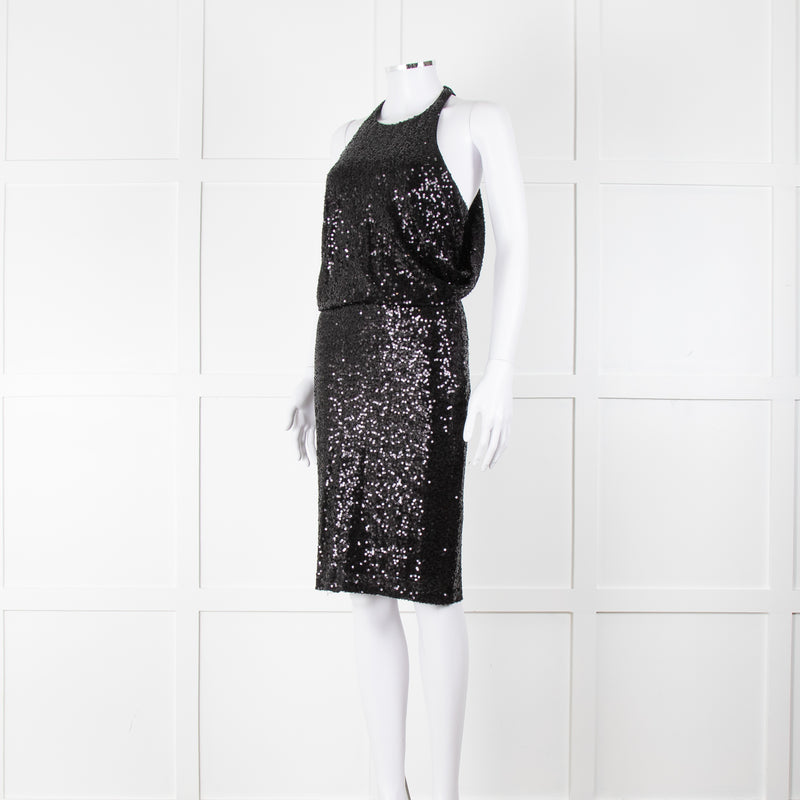 Badgley Mischka Black Sequin Sleeveless Dress