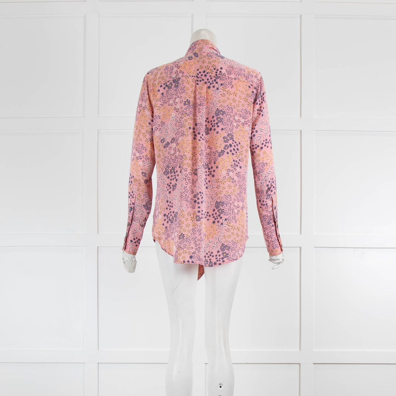 Equipment Pink Patterned Silk Pussy Bow Silk Shirt
