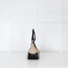 Prada Vintage Beige Canvas And Black Patent Moon Bag
