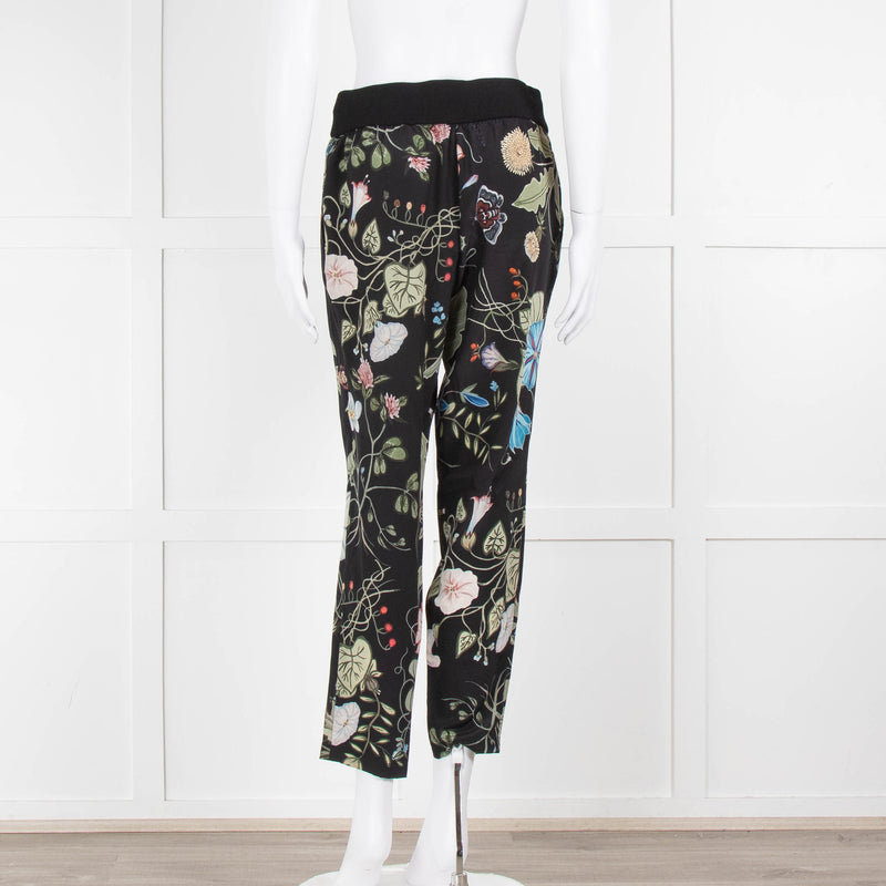 Gucci Black Floral Silk Trousers With Drawstring Waist