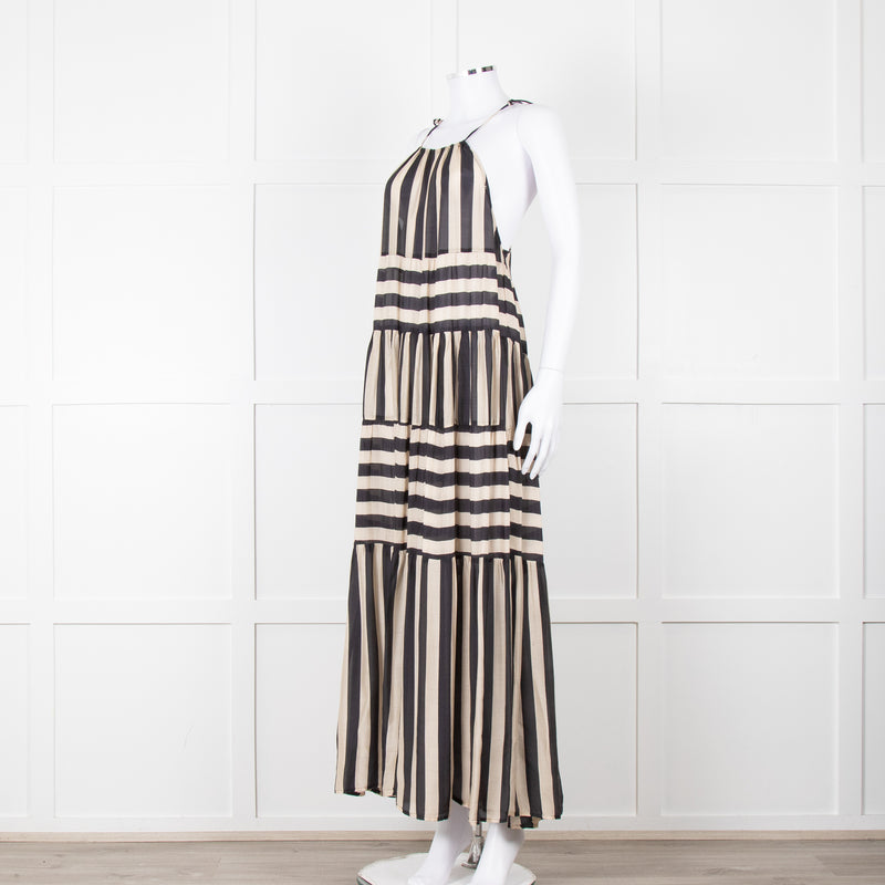 Sundress Black and Beige Stripe Halterneck Midi Dress