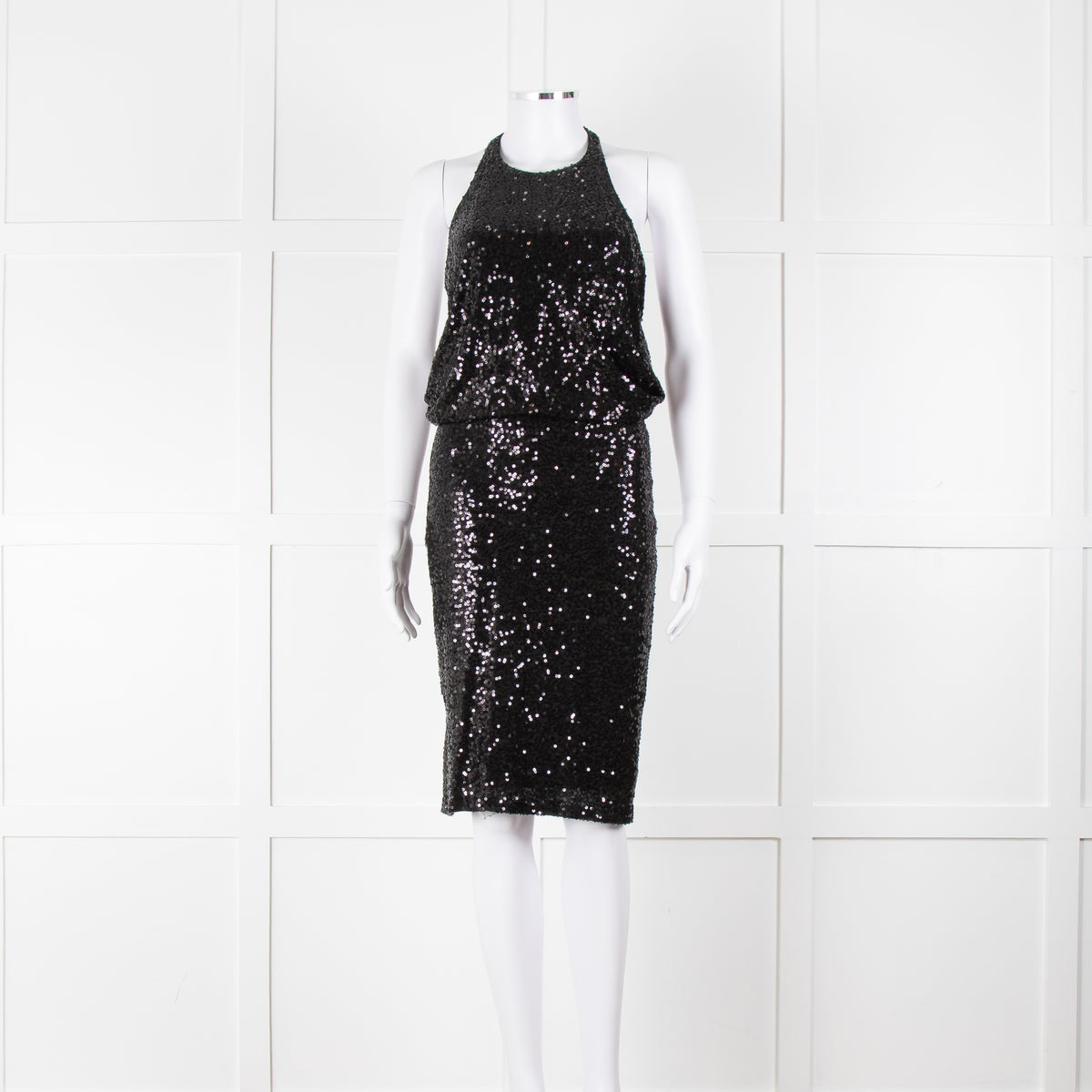 Badgley Mischka Black Sequin Sleeveless Dress