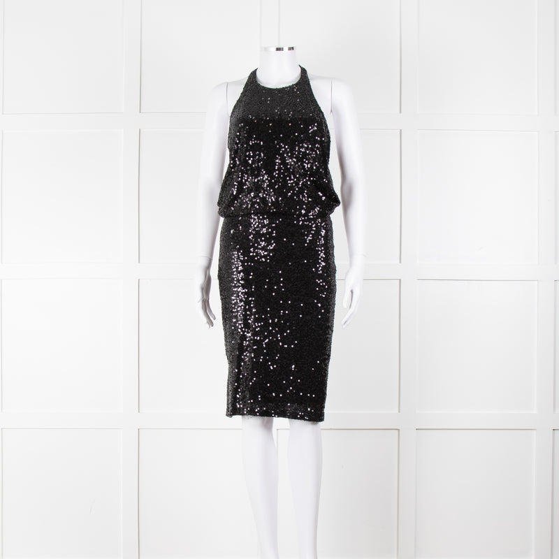 Badgley Mischka Black Sequin Sleeveless Dress