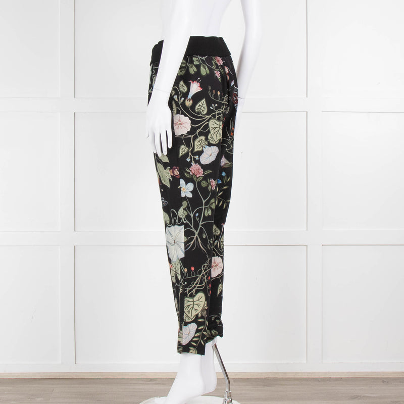 Gucci Black Floral Silk Trousers With Drawstring Waist