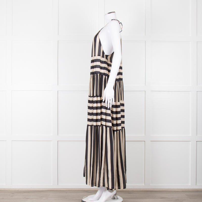 Sundress Black and Beige Stripe Halterneck Midi Dress