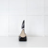 Prada Vintage Beige Canvas And Black Patent Moon Bag