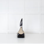 Prada Vintage Beige Canvas And Black Patent Moon Bag