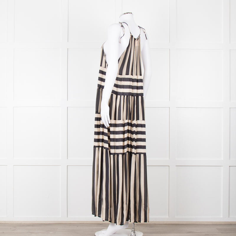 Sundress Black and Beige Stripe Halterneck Midi Dress