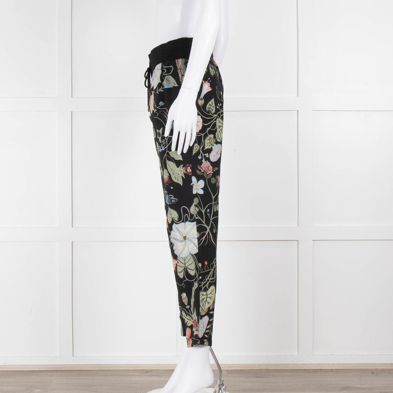 Gucci Black Floral Silk Trousers With Drawstring Waist