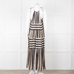 Sundress Black and Beige Stripe Halterneck Midi Dress