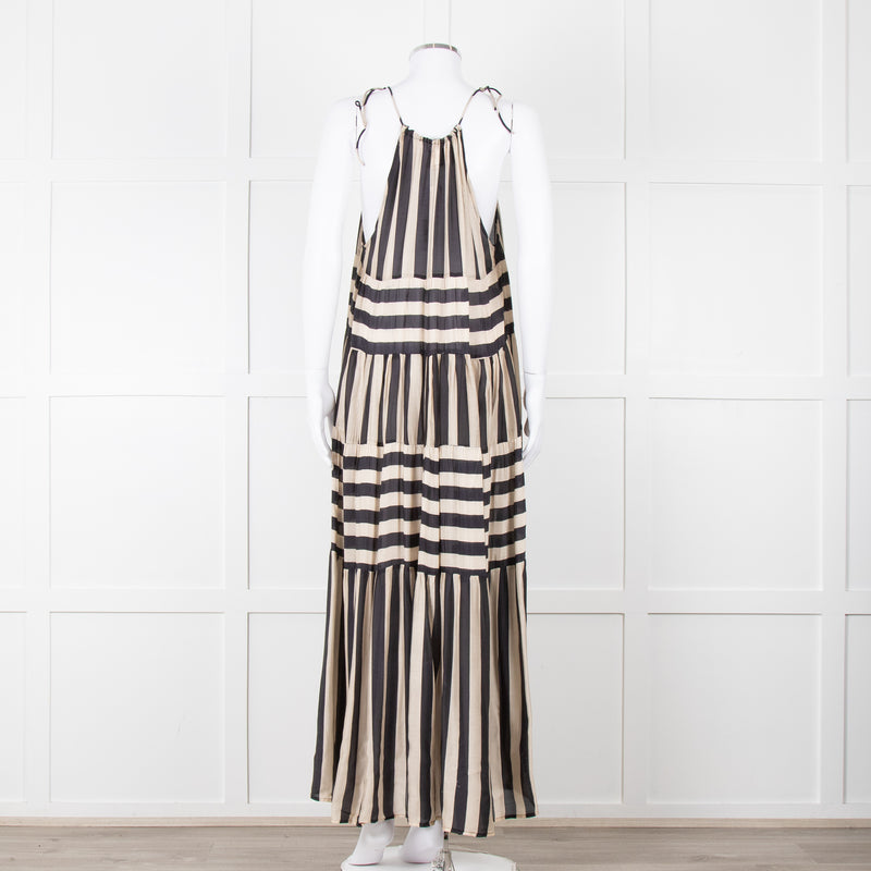 Sundress Black and Beige Stripe Halterneck Midi Dress
