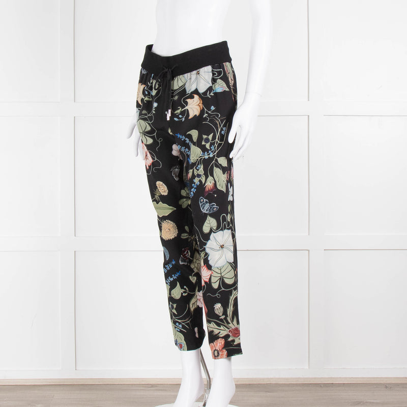 Gucci Black Floral Silk Trousers With Drawstring Waist