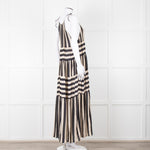 Sundress Black and Beige Stripe Halterneck Midi Dress