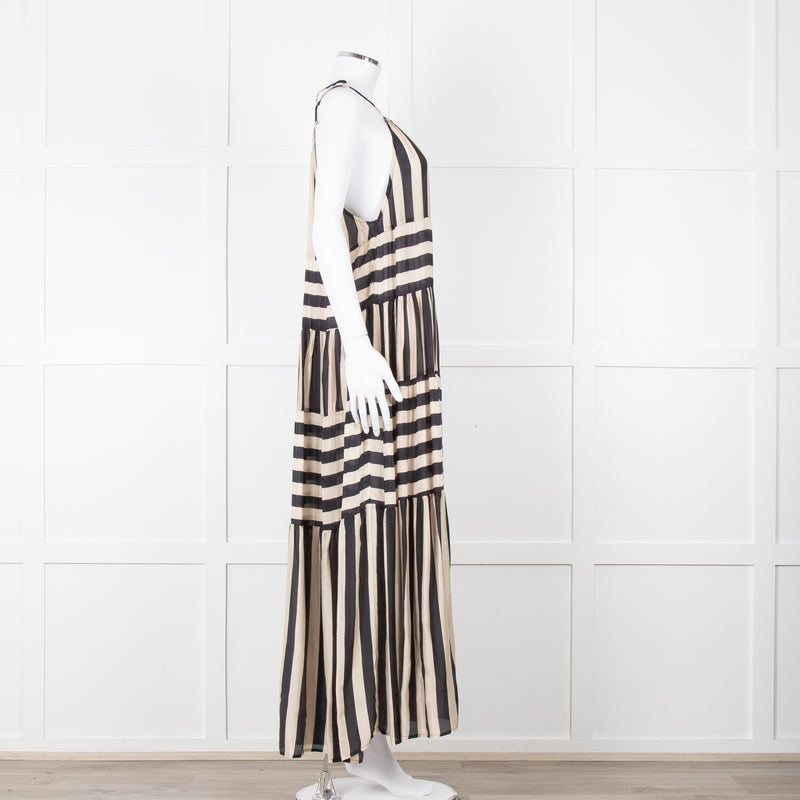 Sundress Black and Beige Stripe Halterneck Midi Dress