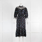 Sandro Black With Blue Flowers And Lace Chest Dress