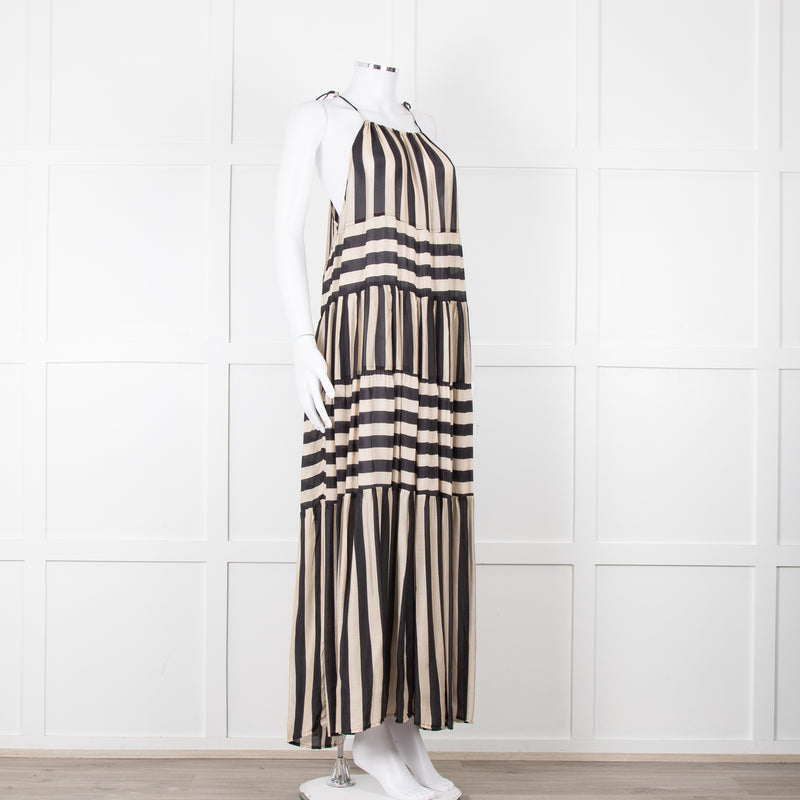 Sundress Black and Beige Stripe Halterneck Midi Dress