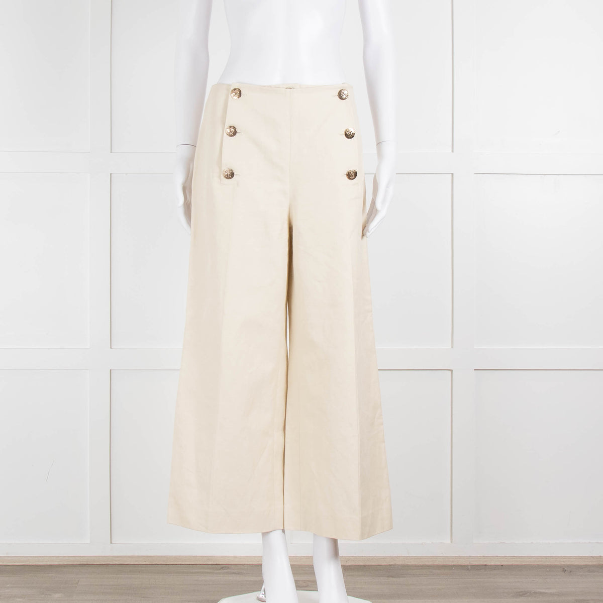 Sonia Rykiel Cream Wide Leg Trousers With Gold Buttons