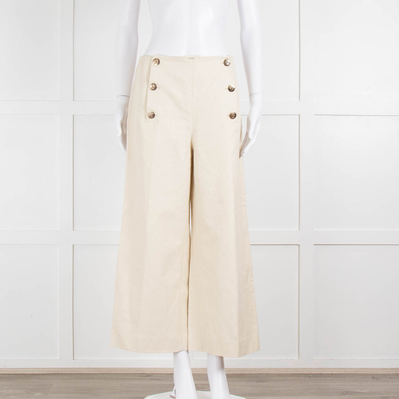 Sonia Rykiel Cream Wide Leg Trousers With Gold Buttons